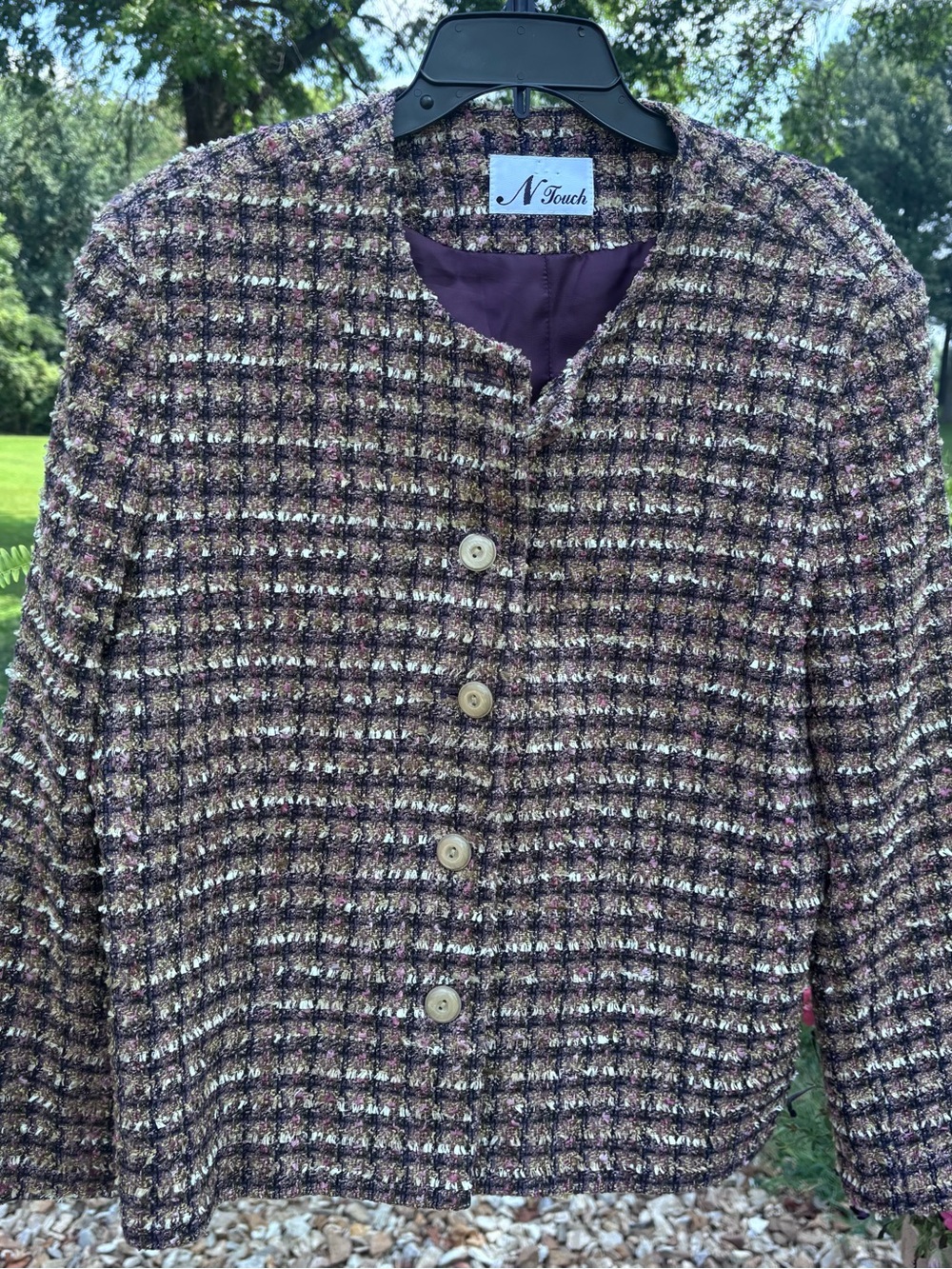 N Touch Women's Tweed Button-Front Jacket in Brown Multi-Blend